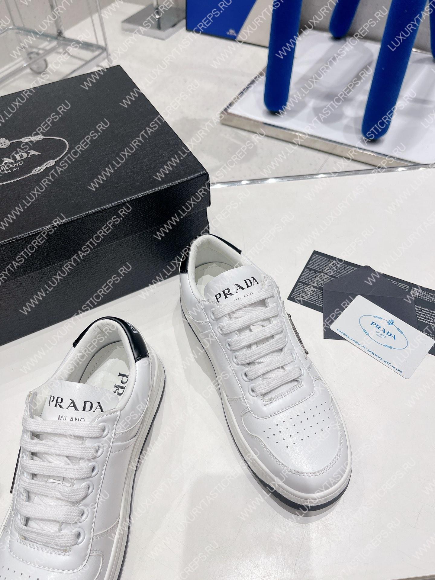 Pra*a downtown perforated leather sneakers white/black 1e792m
