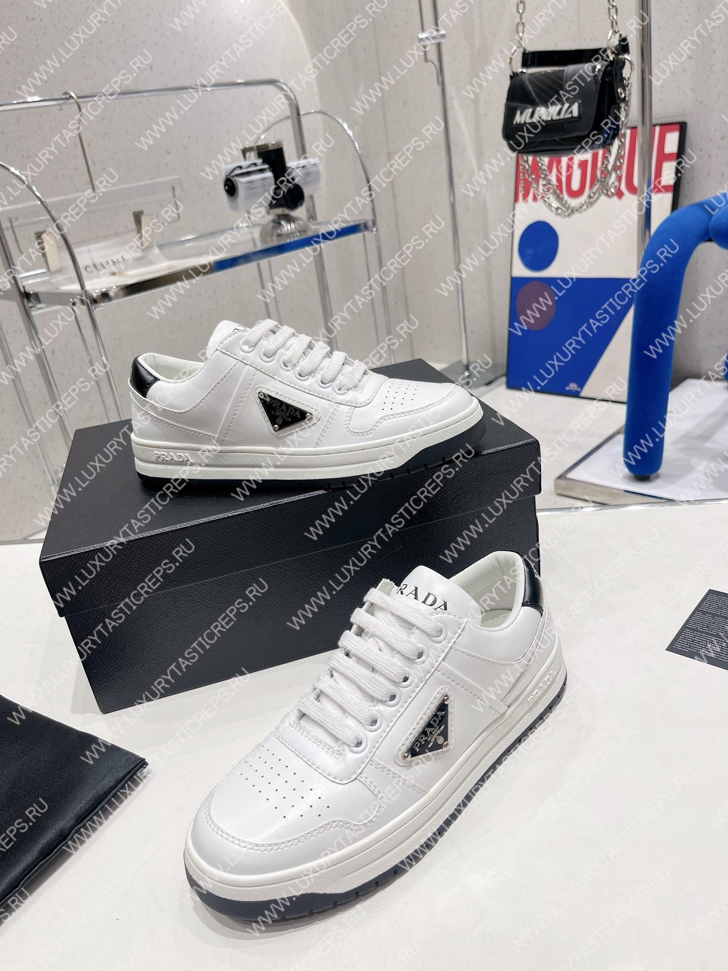 Pra*a downtown perforated leather sneakers white/black 1e792m