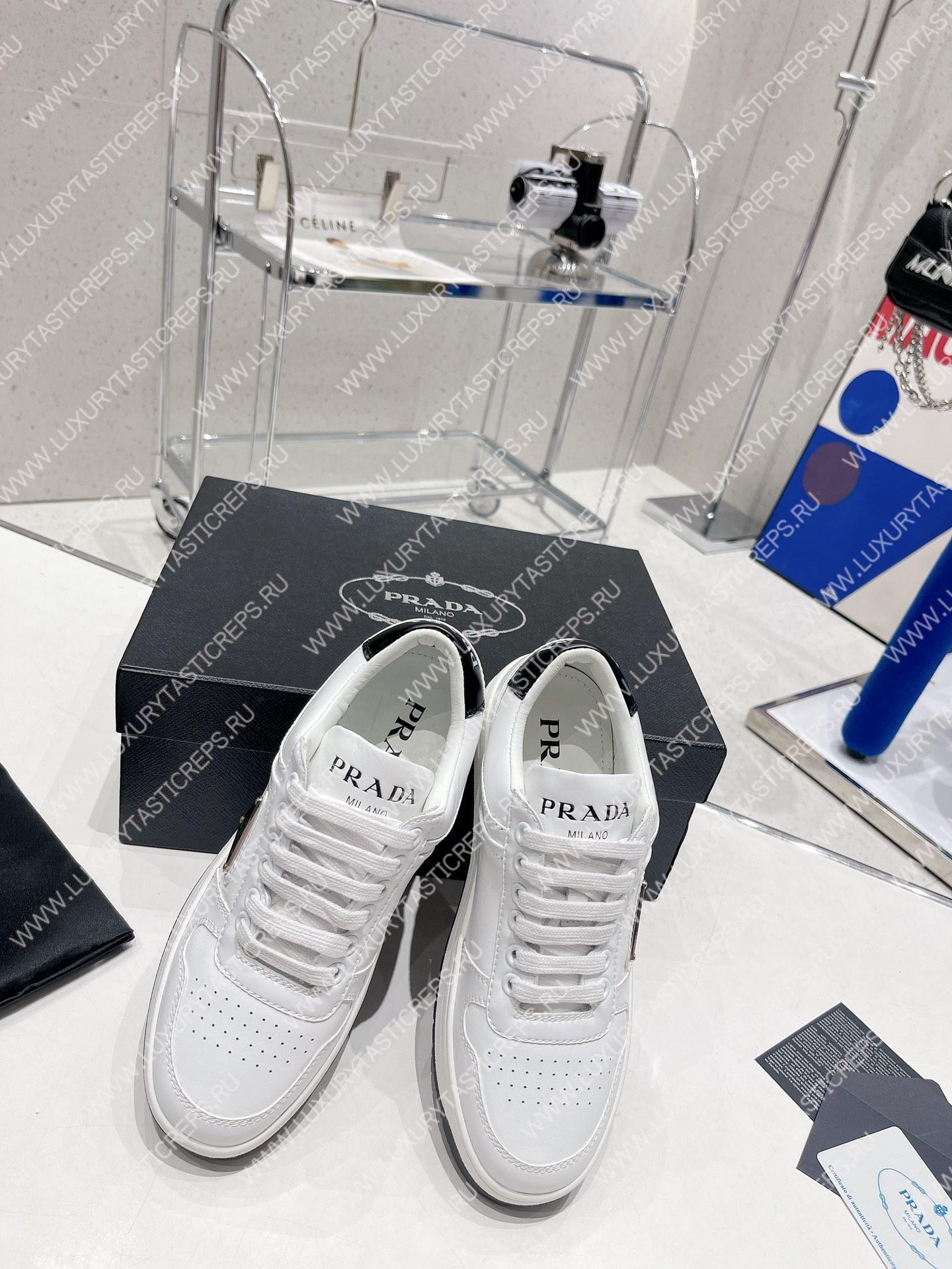 Pra*a downtown perforated leather sneakers white/black 1e792m