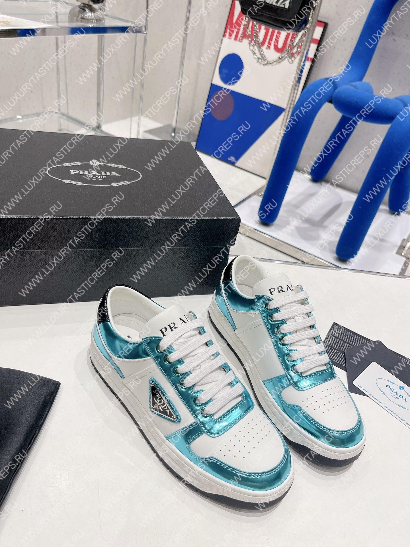 Pra*a downtown leather sneakers white/sky blue 2ee364