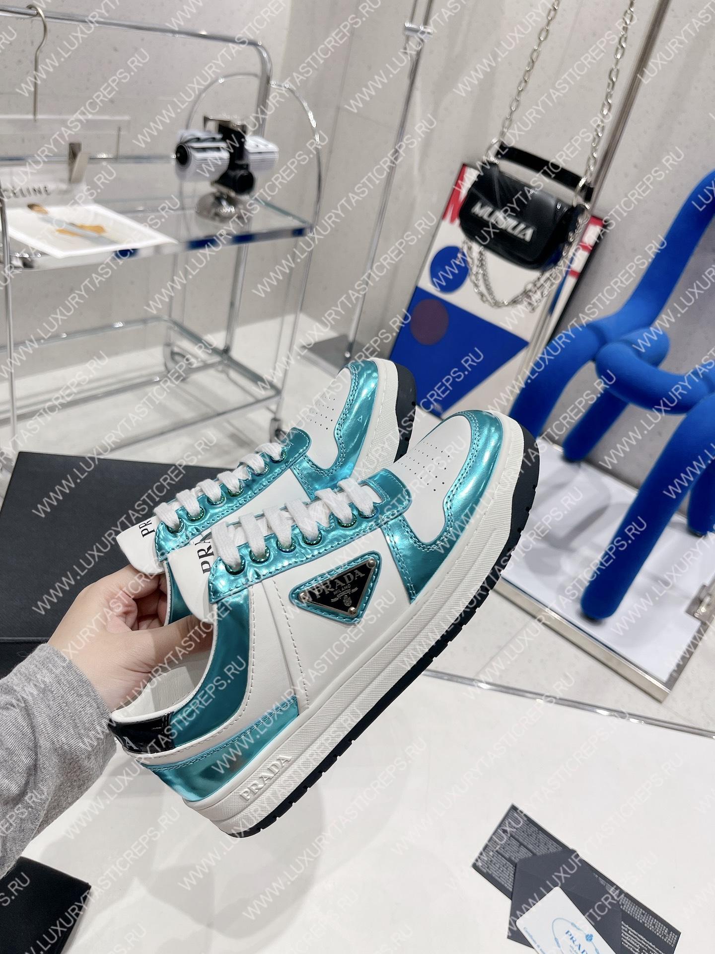 Pra*a downtown leather sneakers white/sky blue 2ee364