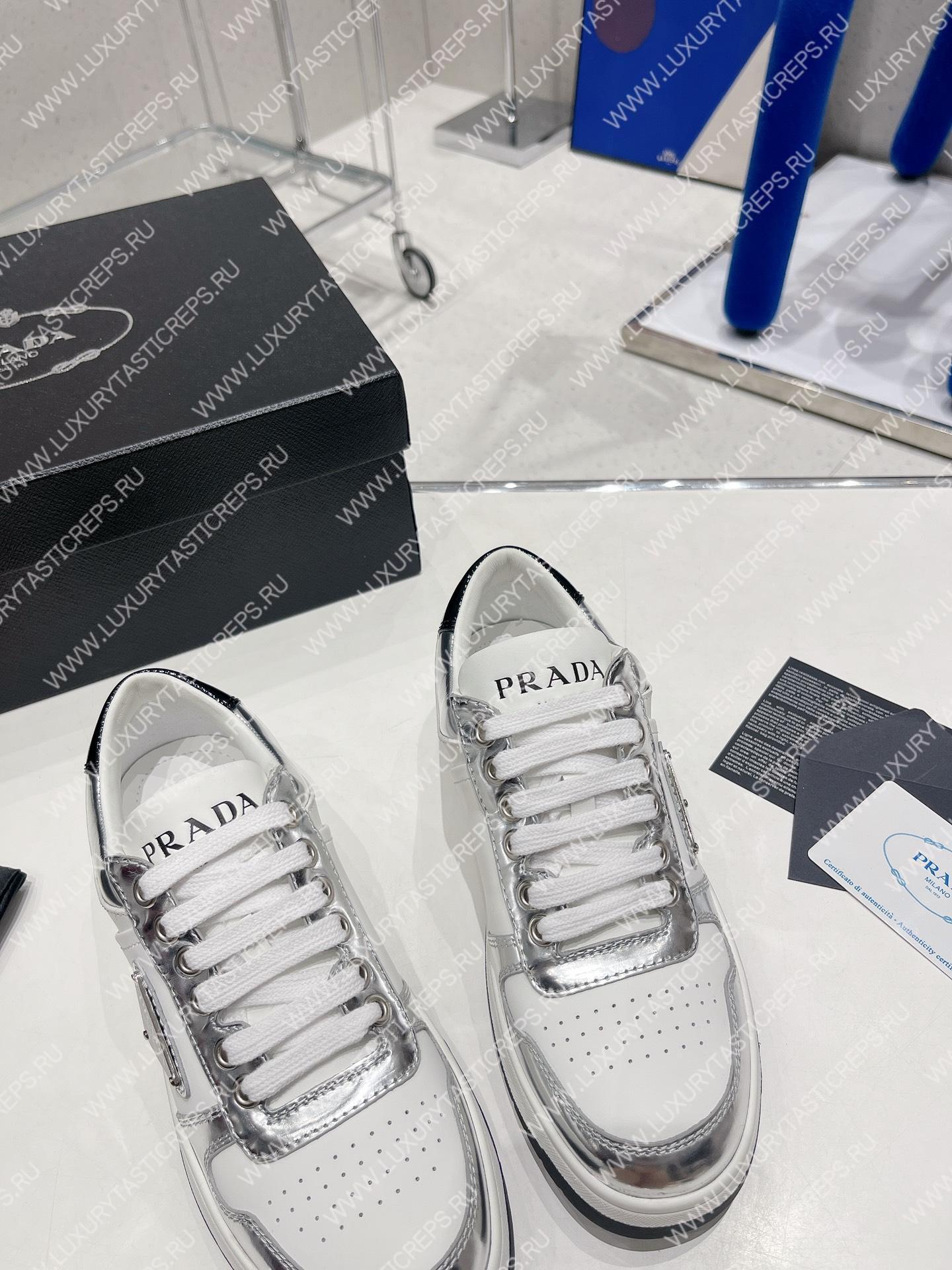 Pra*a downtown leather sneakers white/silver 2ee364