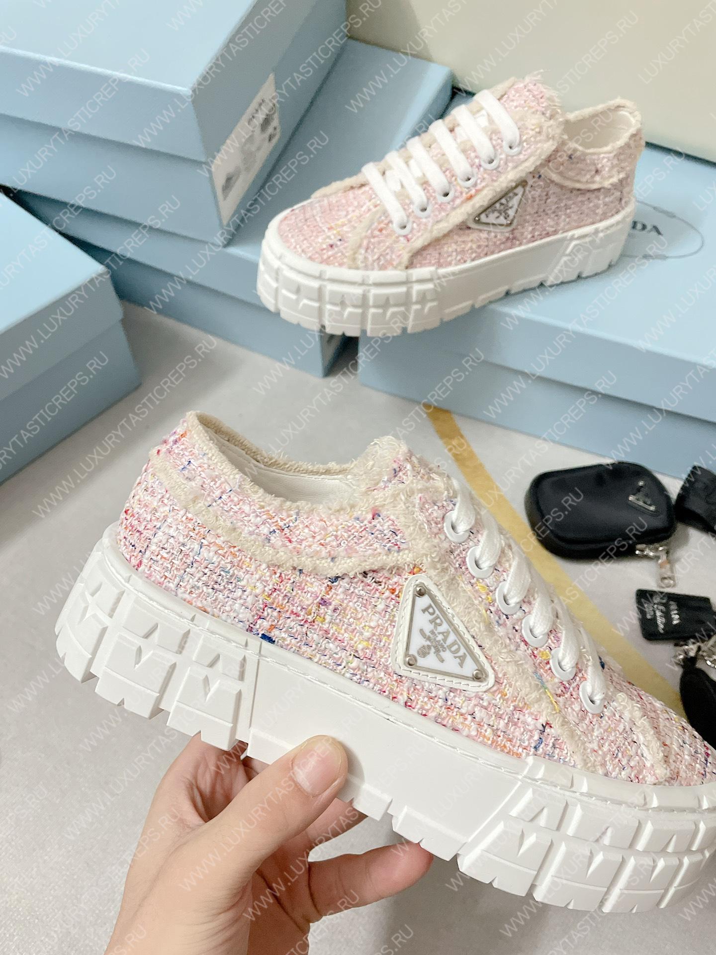 Pra*a double wheel nylon gabardine sneakers tweed pink 1e260m