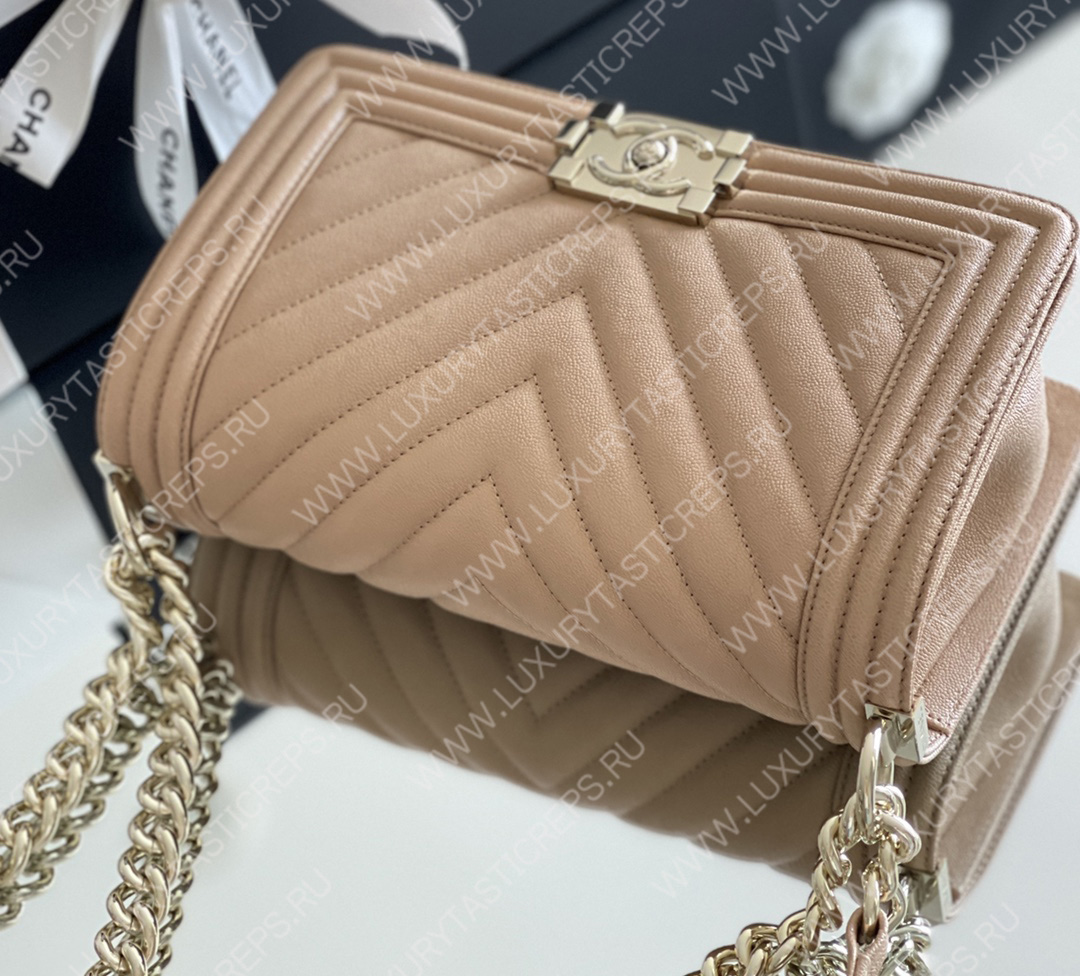 Ch*el boy handbag dark nude a67086