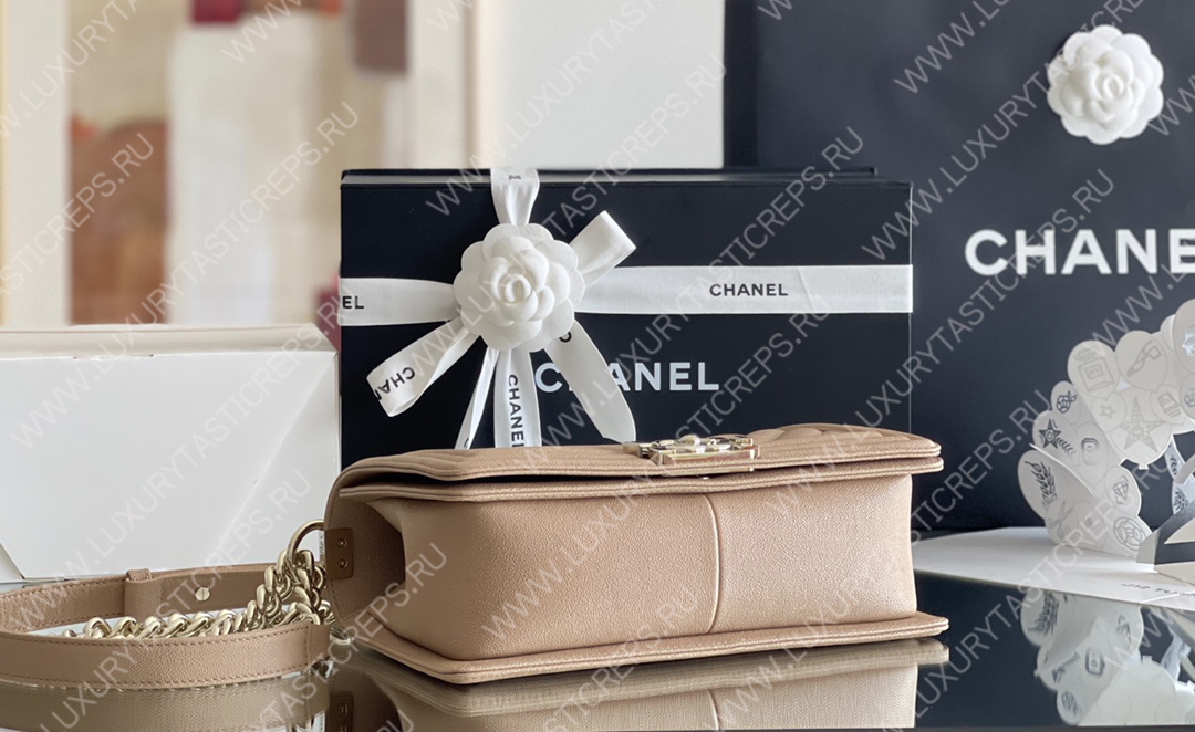 Ch*el boy handbag dark nude a67086