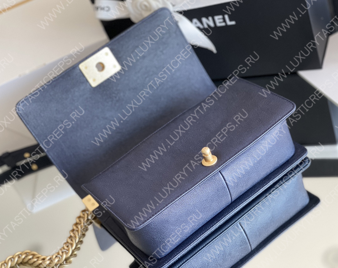 Ch*el boy handbag navy blue a67086