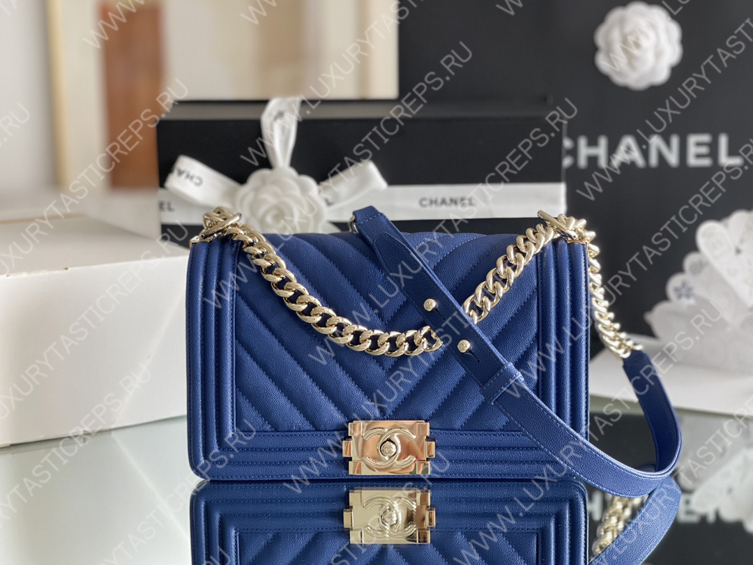 Ch*el boy handbag blue a67086