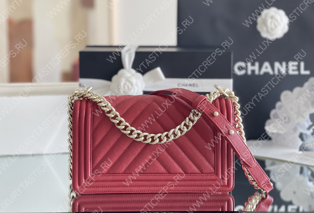 Ch*el boy handbag red a67086