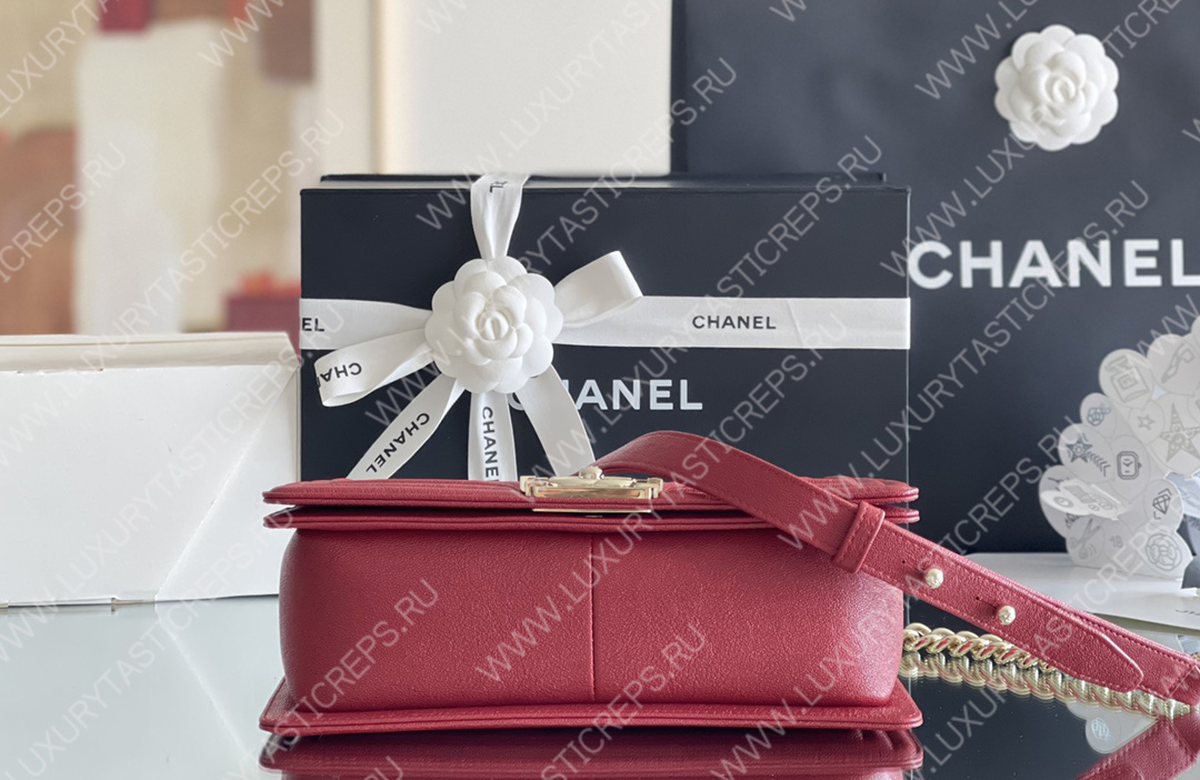 Ch*el boy handbag red a67086