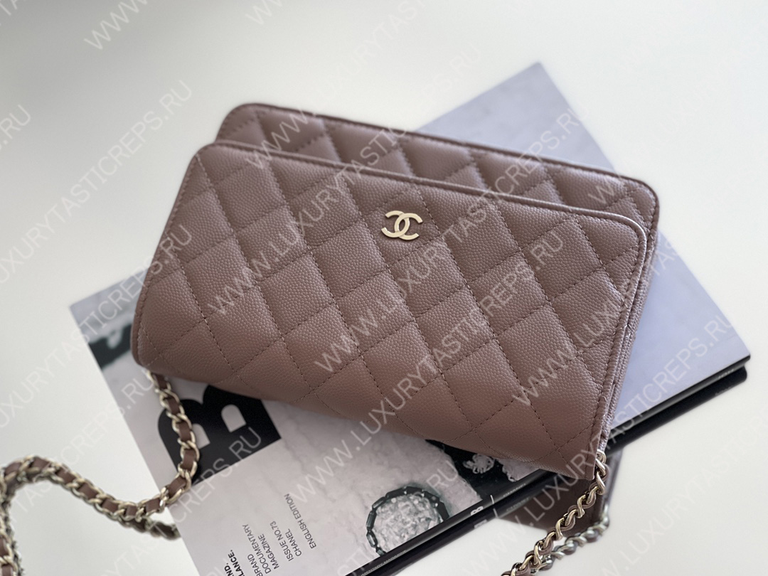 Ch*el classic wallet on chain dark nude ap0250