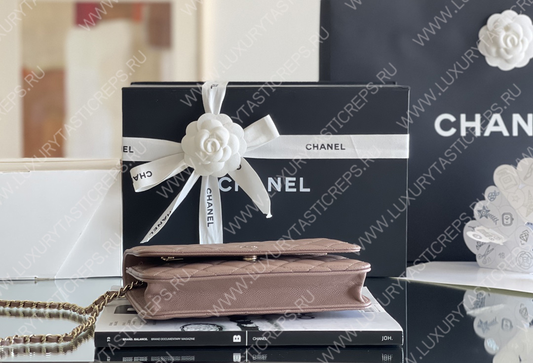 Ch*el classic wallet on chain dark nude ap0250