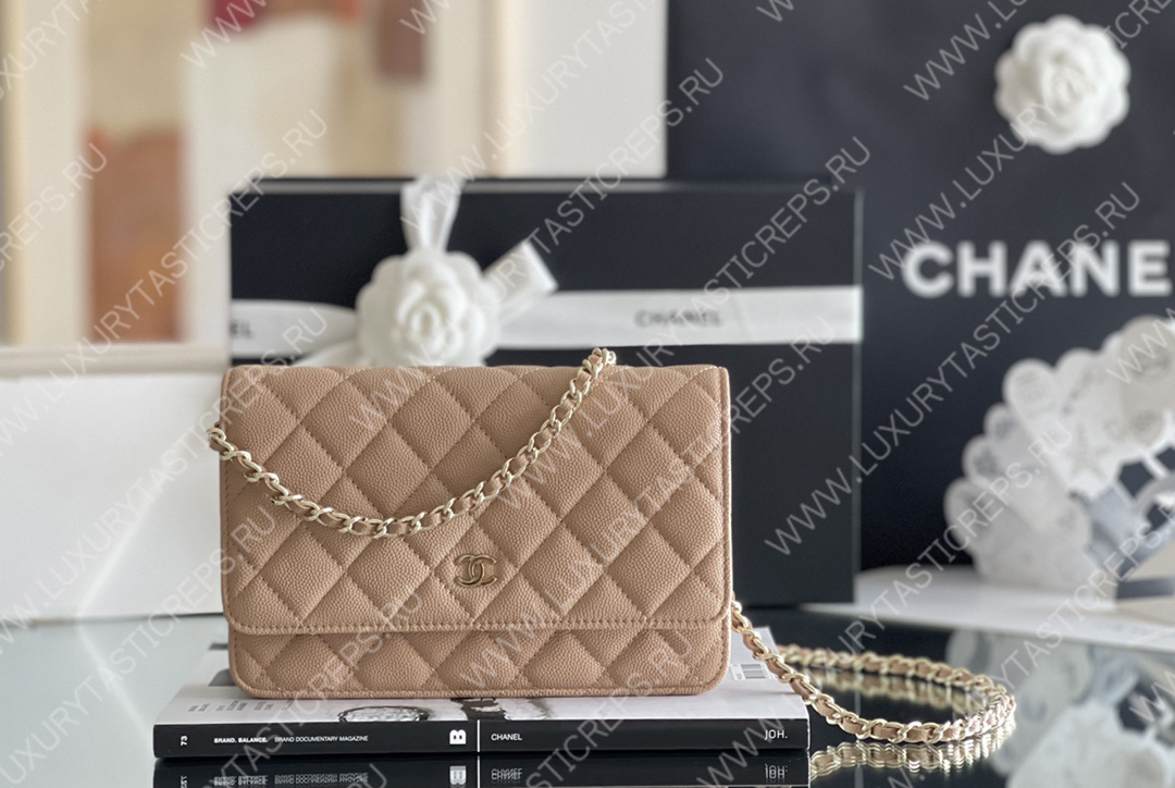 Ch*el classic wallet on chain beige ap0250