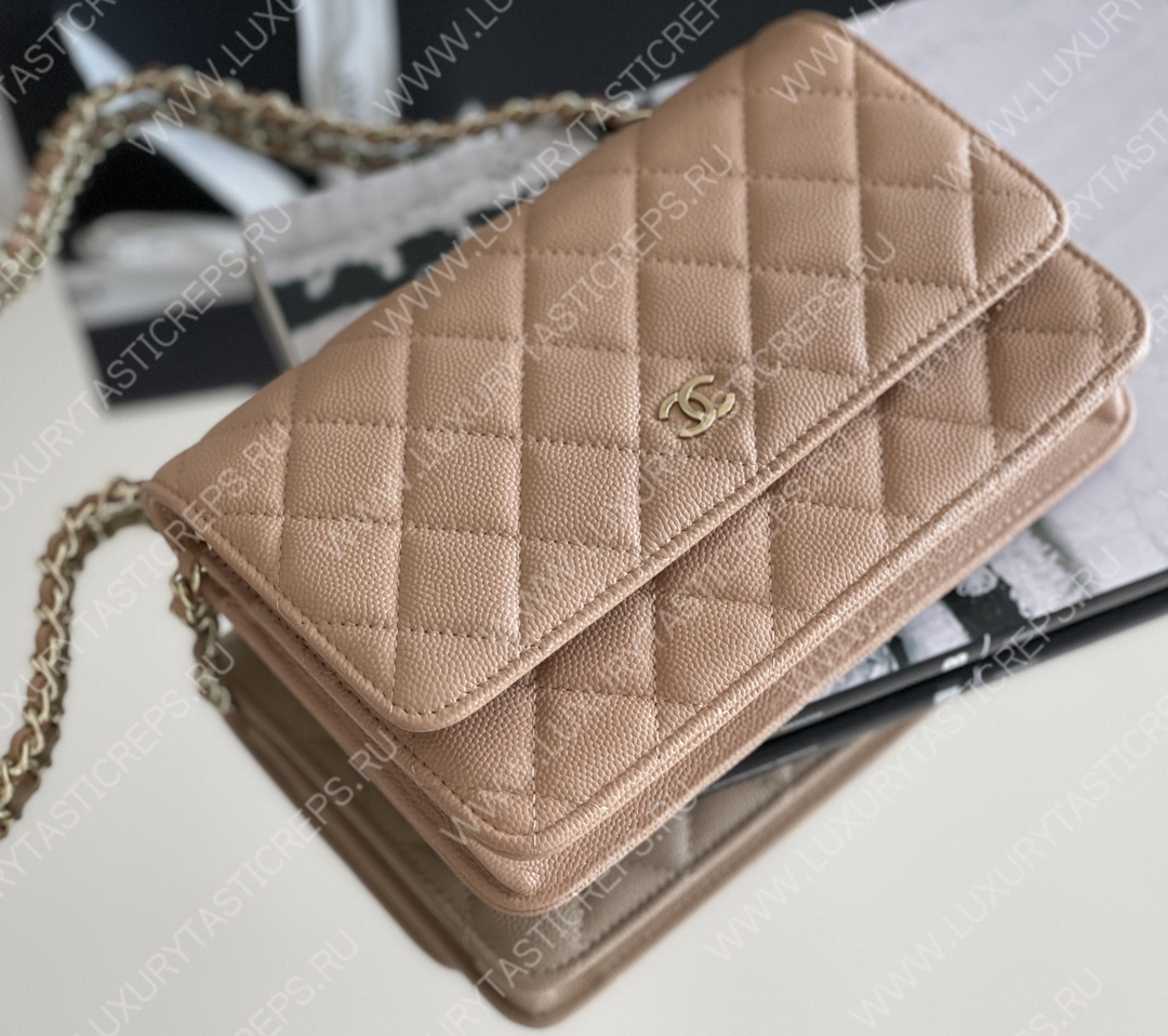 Ch*el classic wallet on chain beige ap0250