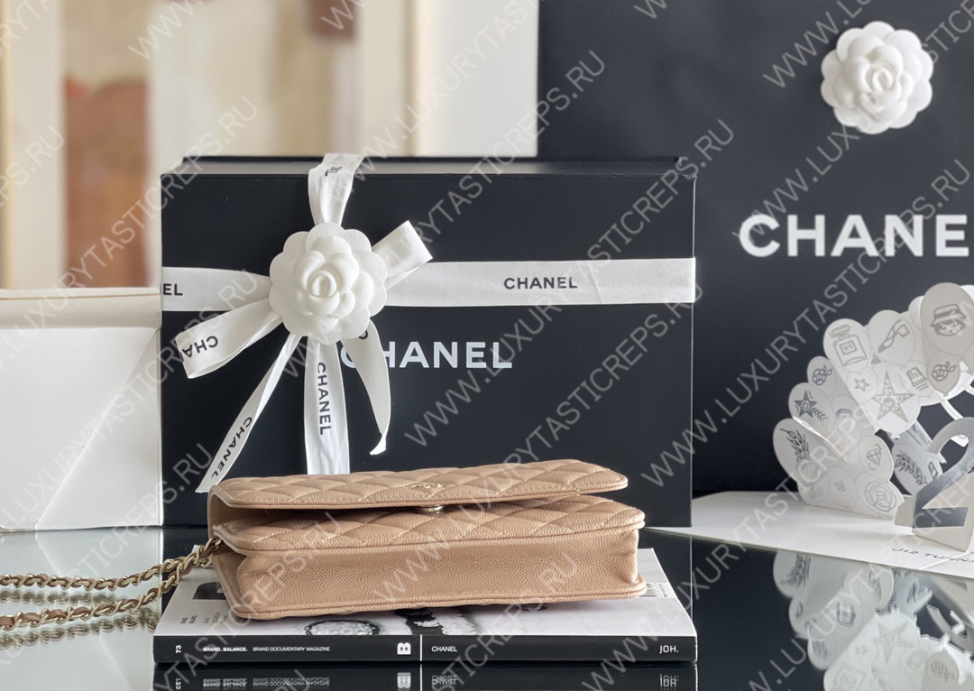 Ch*el classic wallet on chain beige ap0250