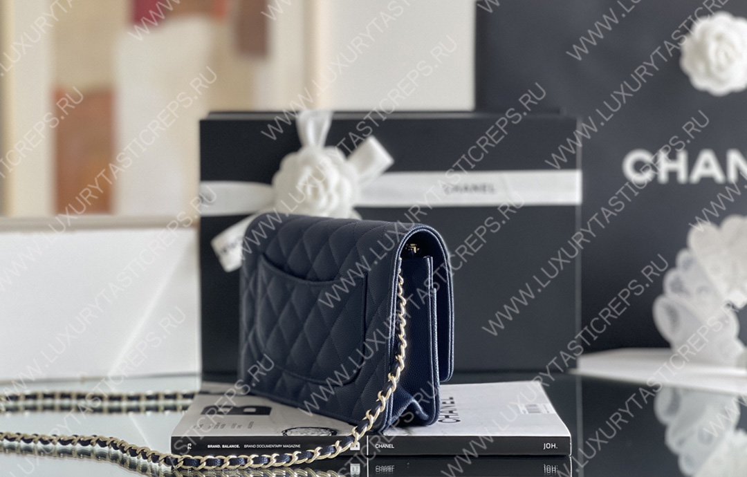Ch*el mini flap bag navy blue a33814