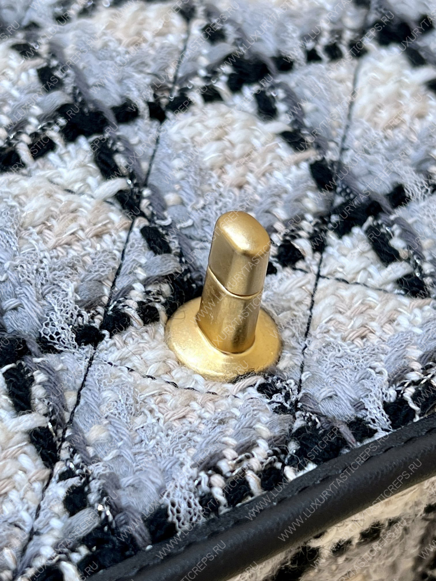 Ch*el small flap bag with top handle ecru, gray, beige & black as3653