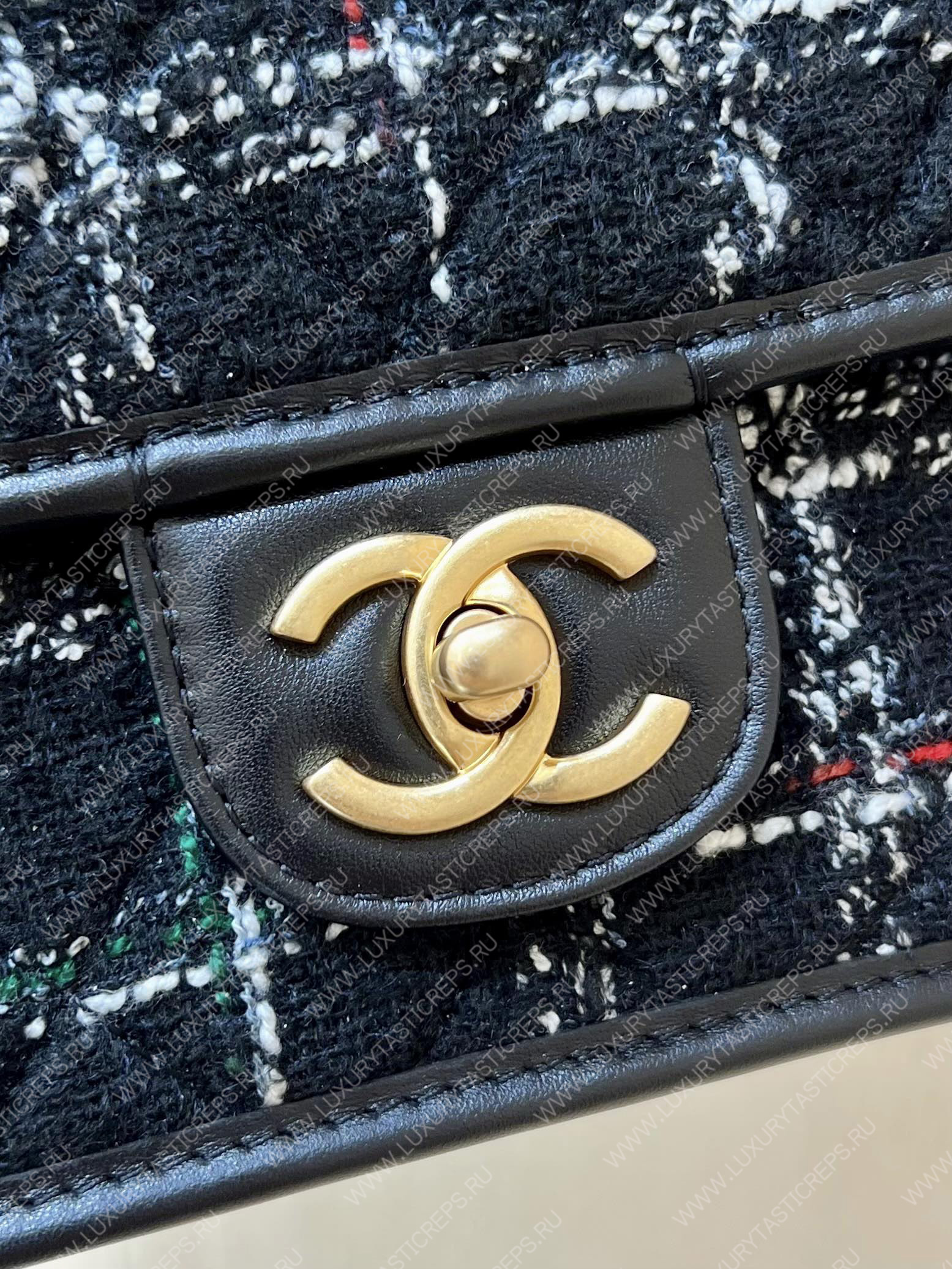 Ch*el small flap bag with top handle black, white & multicolor as3653