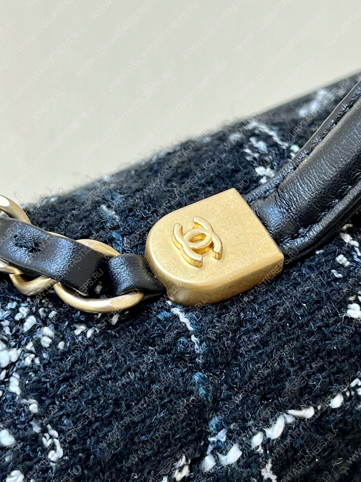 Ch*el small flap bag with top handle black, white & multicolor as3653