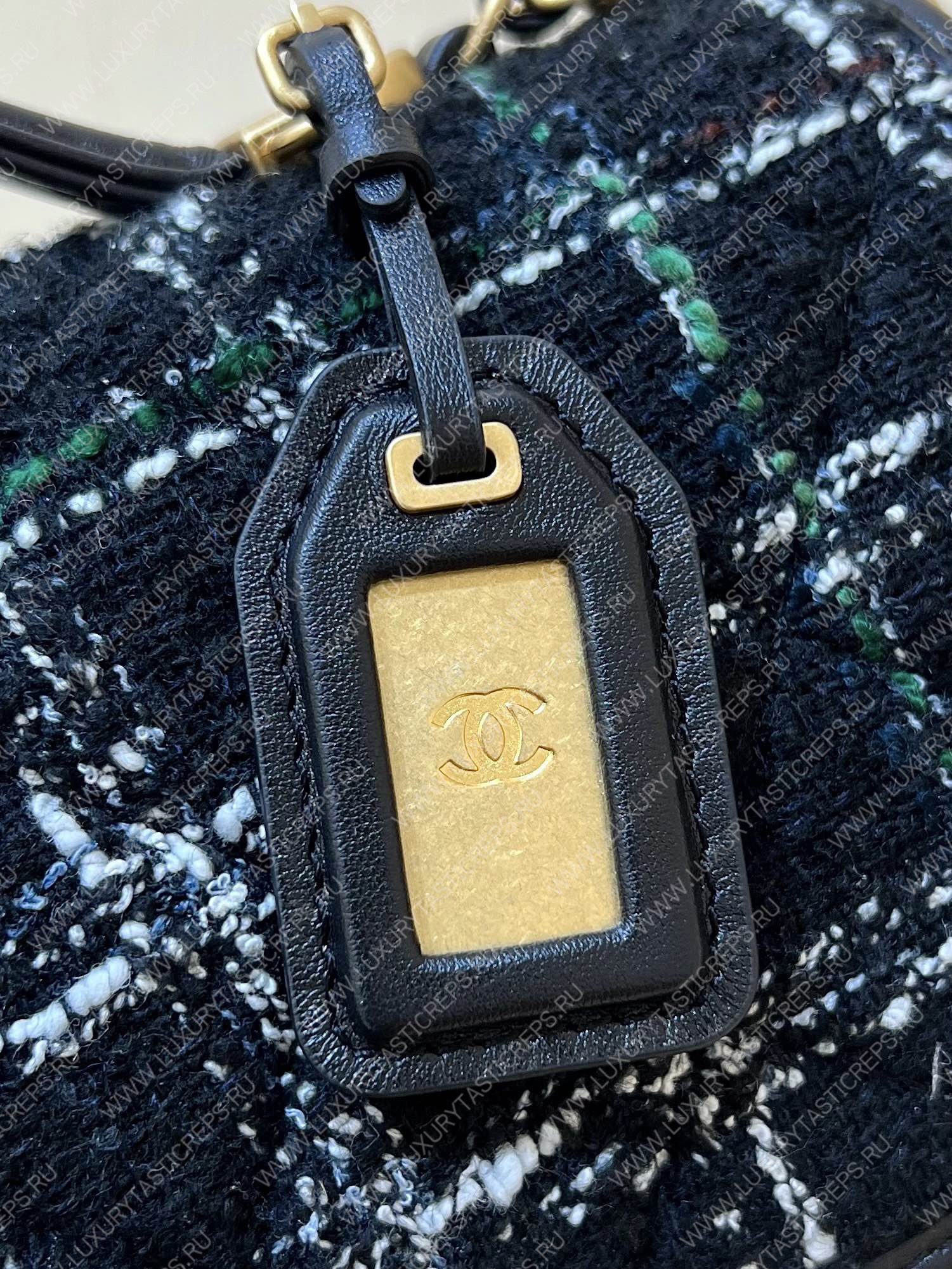 Ch*el small flap bag with top handle black, white & multicolor as3653