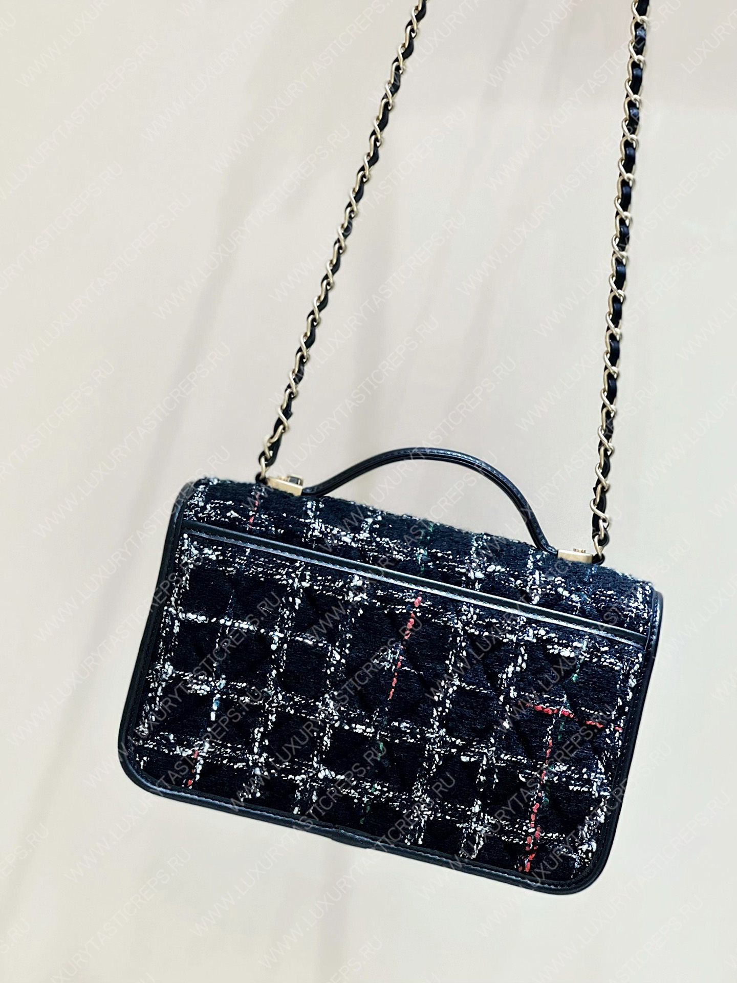 Ch*el small flap bag with top handle black, white & multicolor as3653