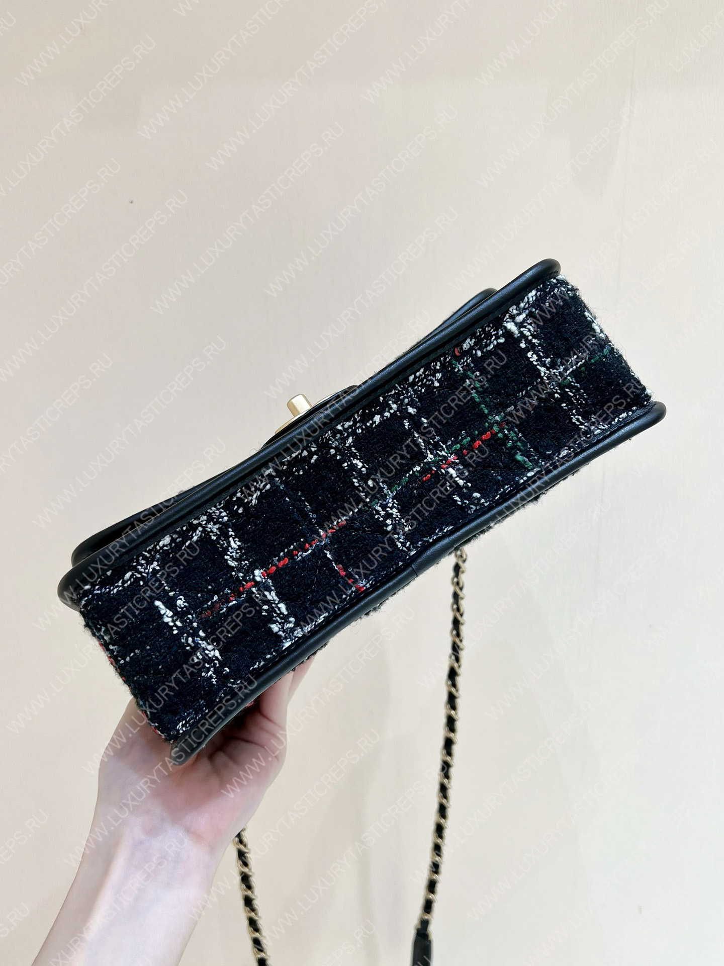 Ch*el small flap bag with top handle black, white & multicolor as3653