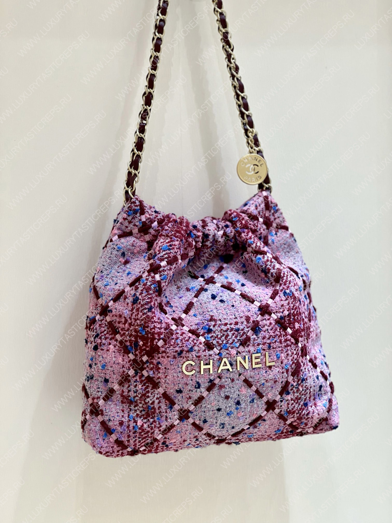 Ch*el 22 handbag pink, burgundy & multicolor as3260