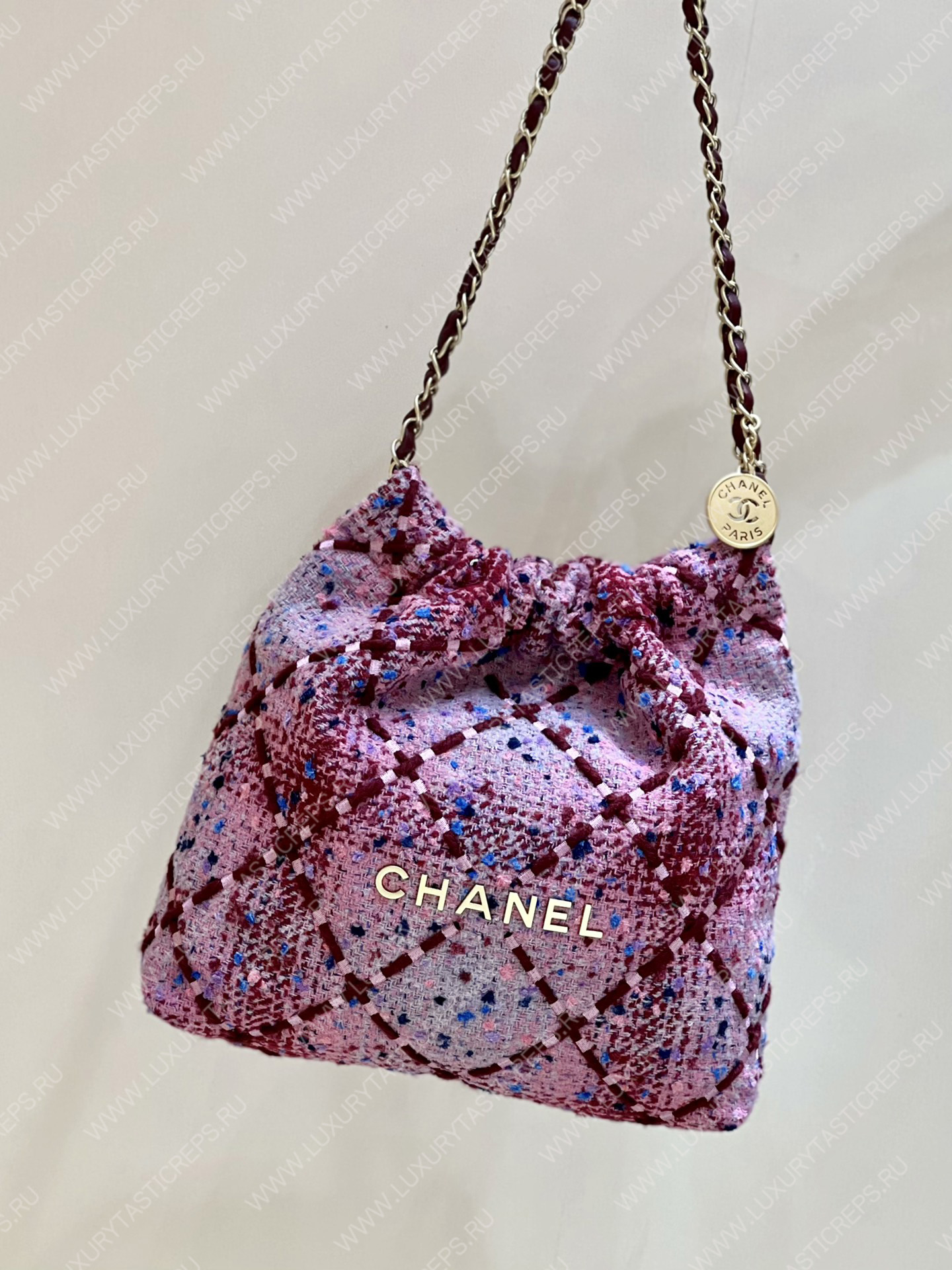 Ch*el 22 handbag pink, burgundy & multicolor as3260