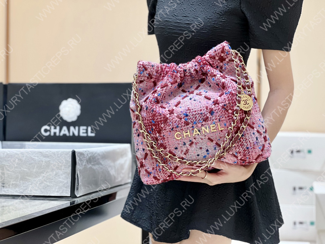 Ch*el 22 handbag pink, burgundy & multicolor as3260