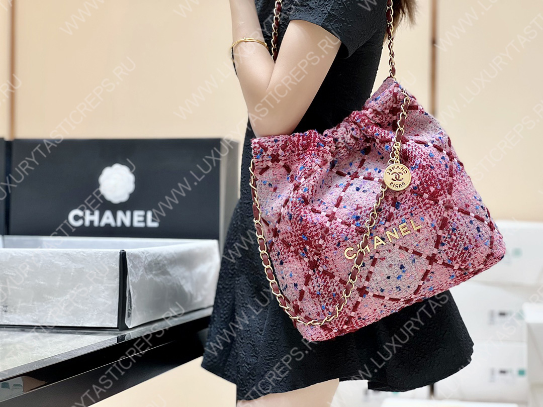 Ch*el 22 handbag pink, burgundy & multicolor as3260