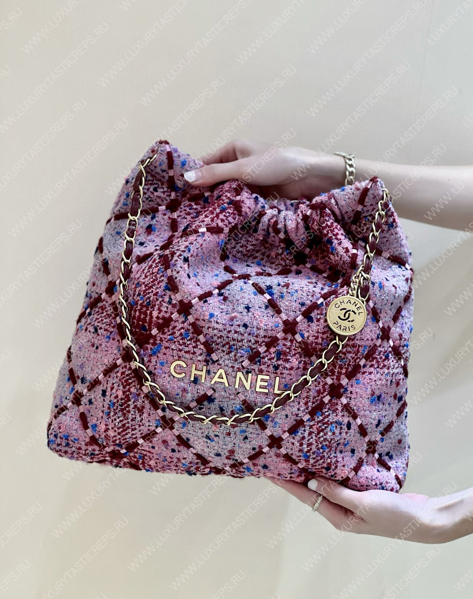 Ch*el 22 handbagbag, burgundy & multicolor as3261