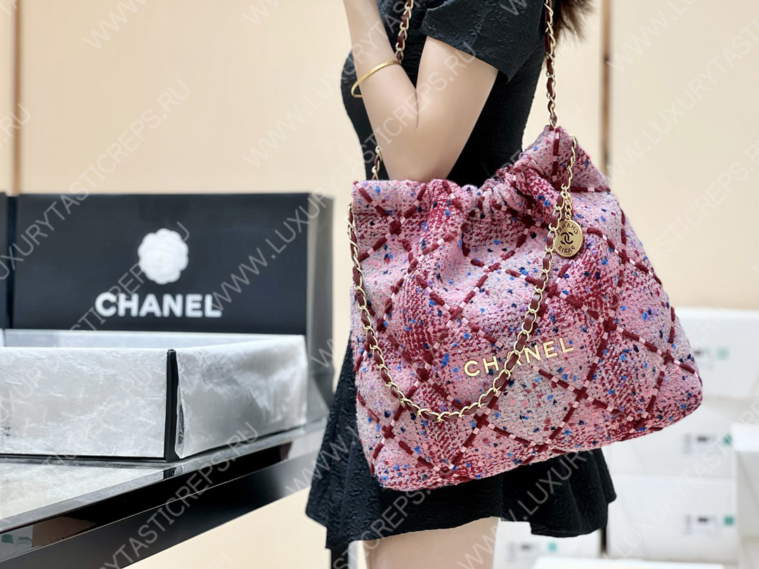 Ch*el 22 handbagbag, burgundy & multicolor as3261