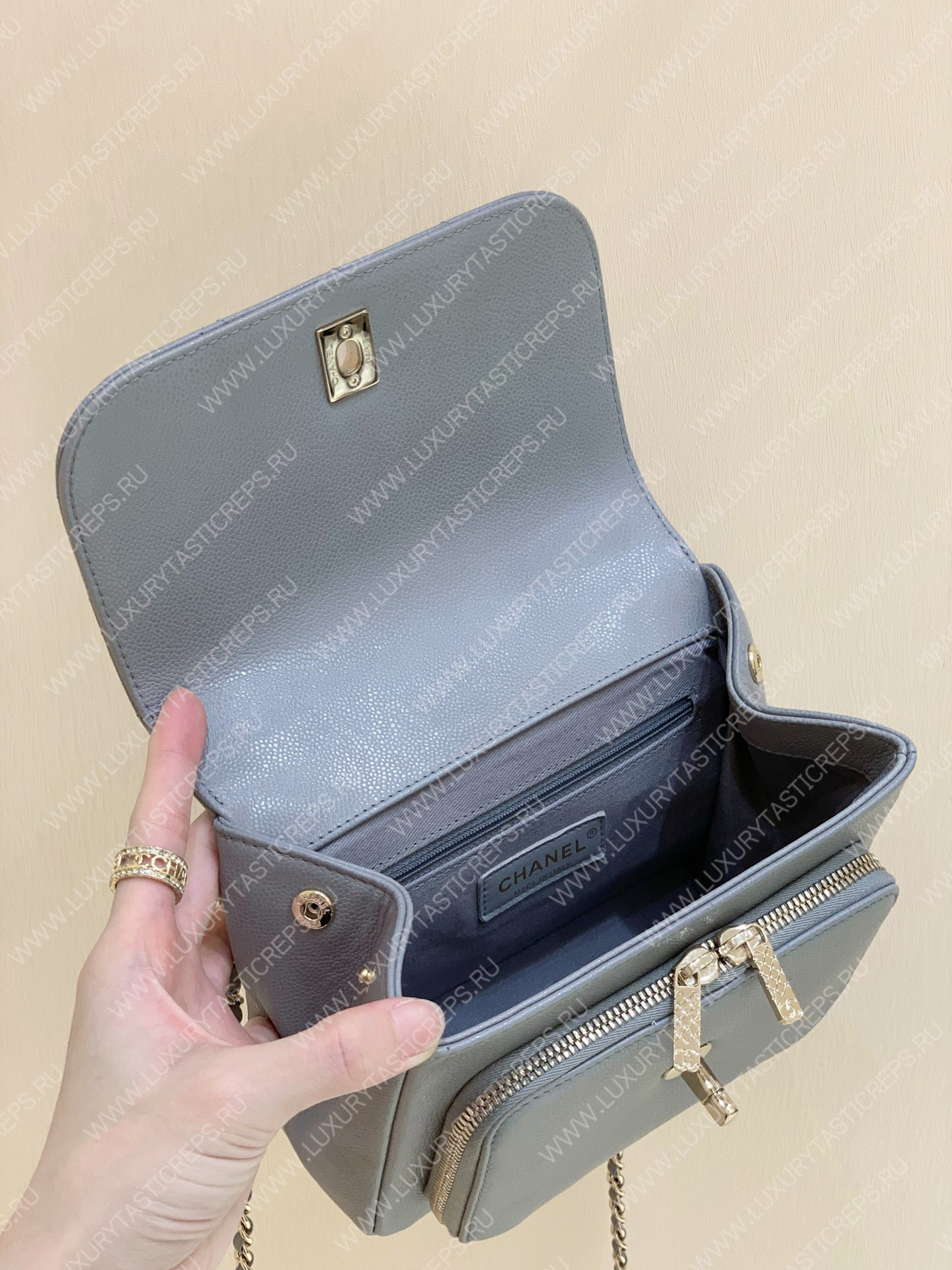 Ch*el small business affinity flap bag grey a93749