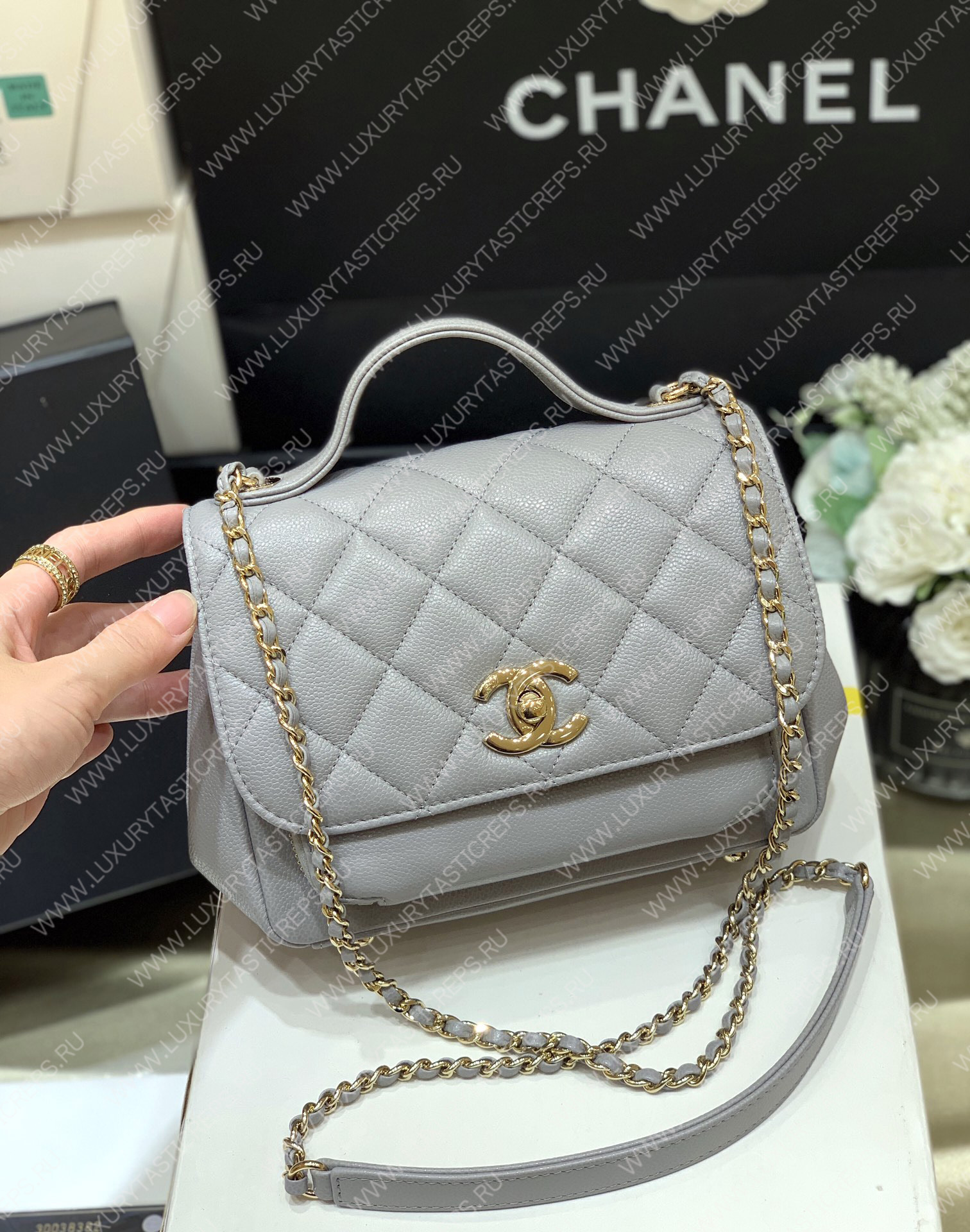 Ch*el small business affinity flap bag grey a93749