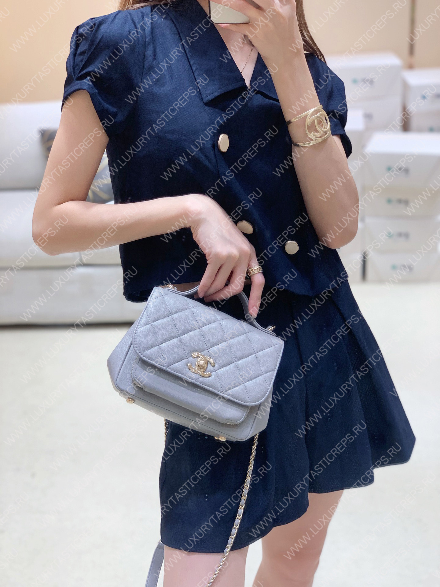 Ch*el small business affinity flap bag grey a93749