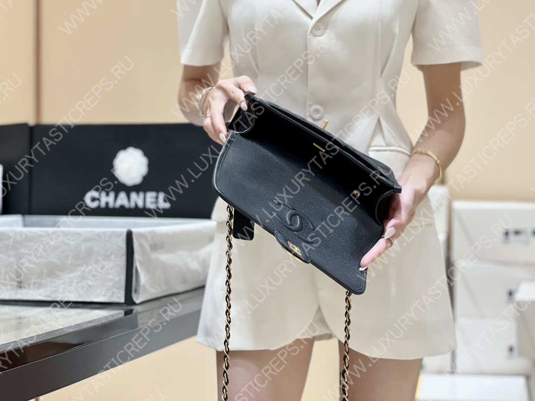 Ch*el small flap bag with top handle black as3653