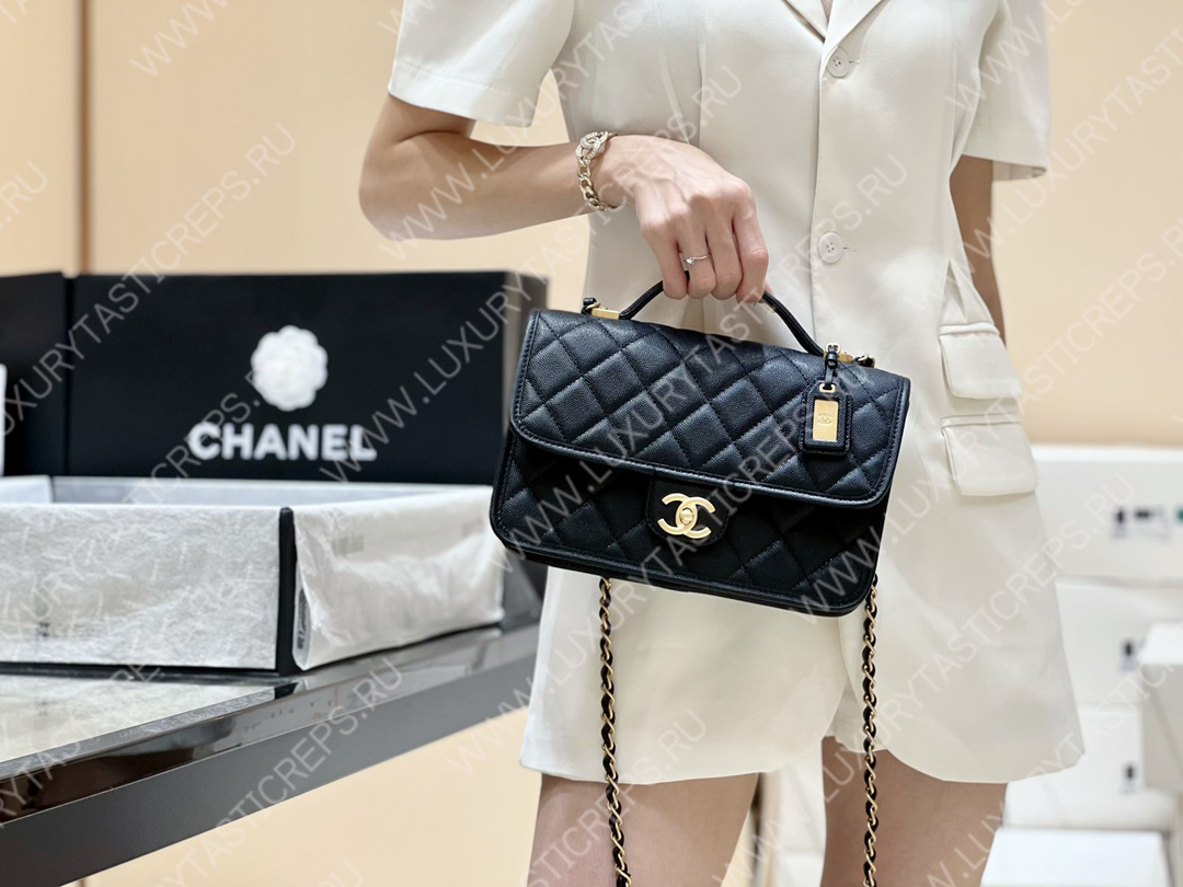Ch*el small flap bag with top handle black as3653