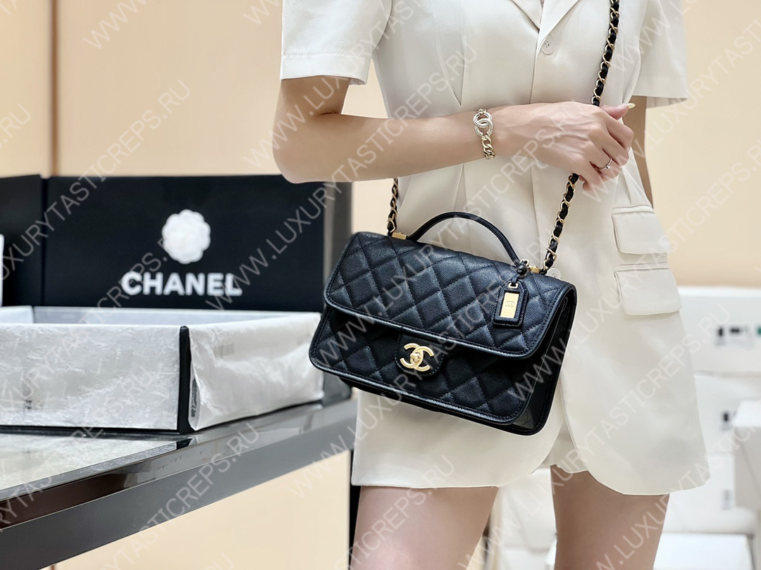Ch*el small flap bag with top handle black as3653