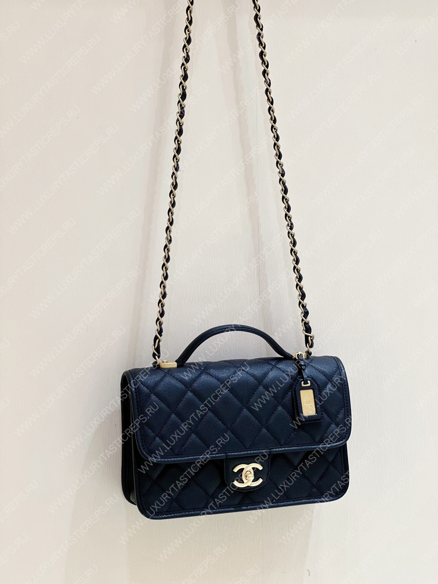 Ch*el small flap bag with top handle black as3653