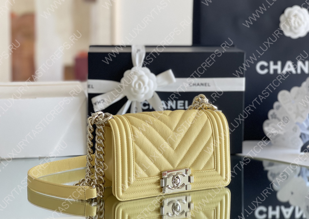 Ch*el boy handbag yellow a67086
