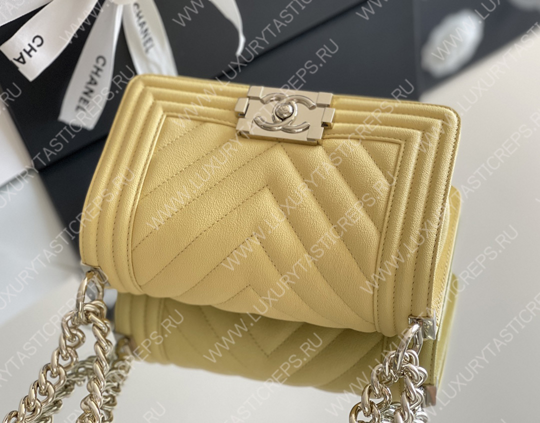Ch*el boy handbag yellow a67086