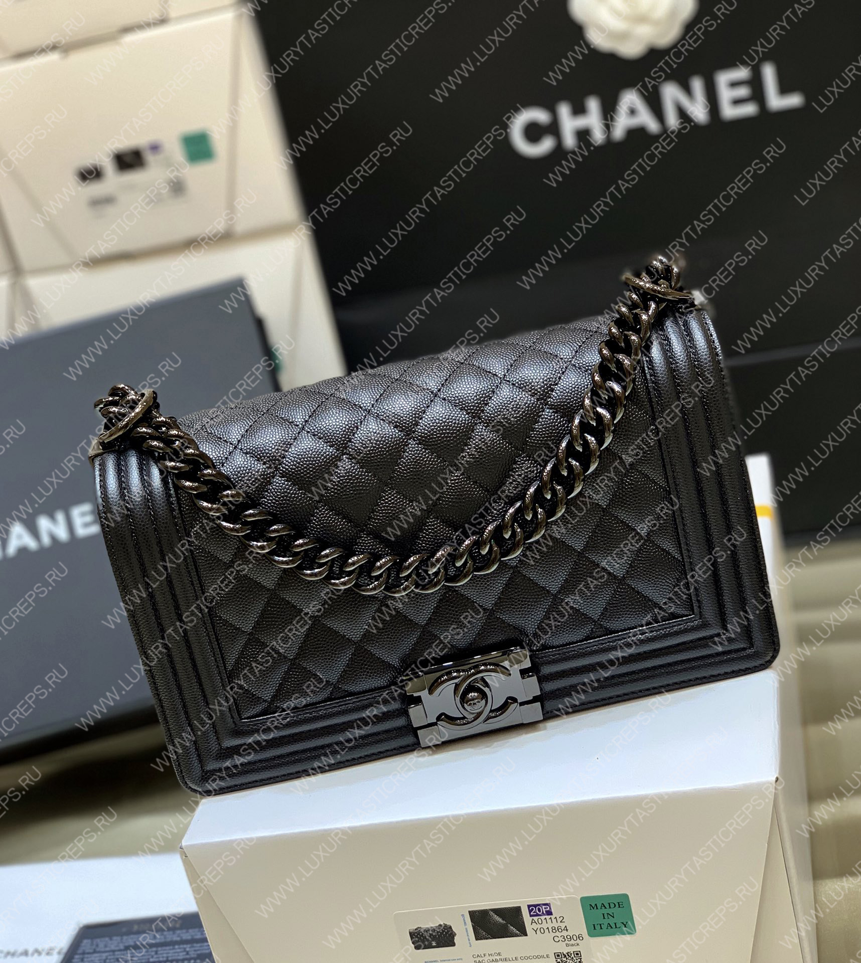 Ch*el boy handbag black a67086