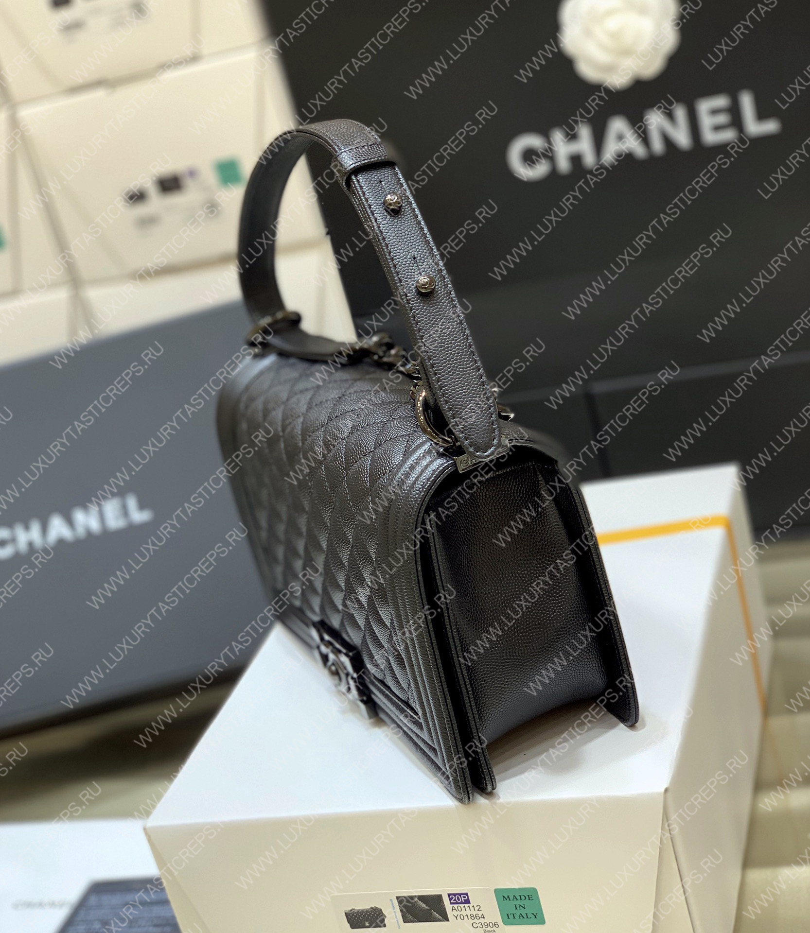 Ch*el boy handbag black a67086
