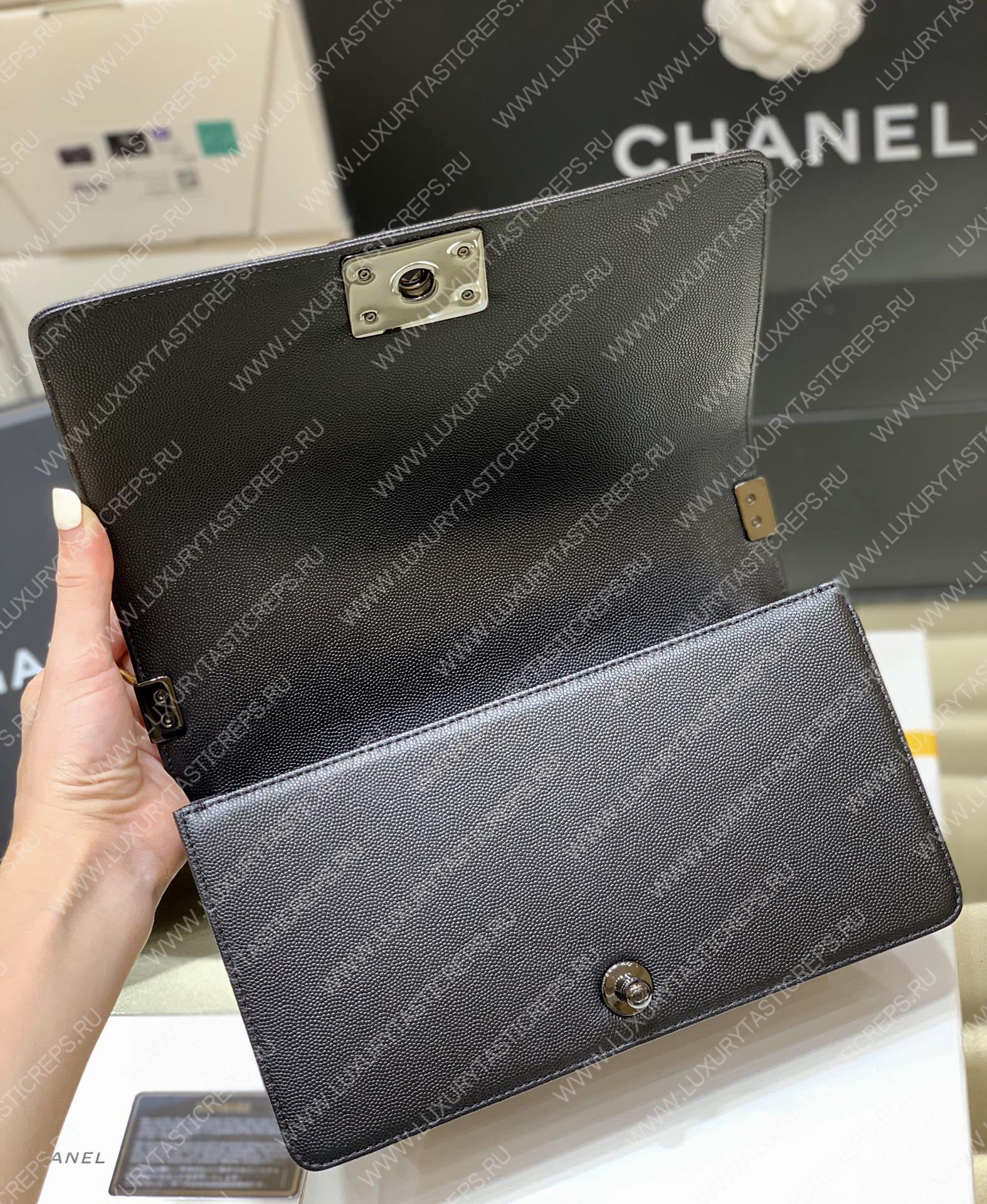 Ch*el boy handbag black a67086