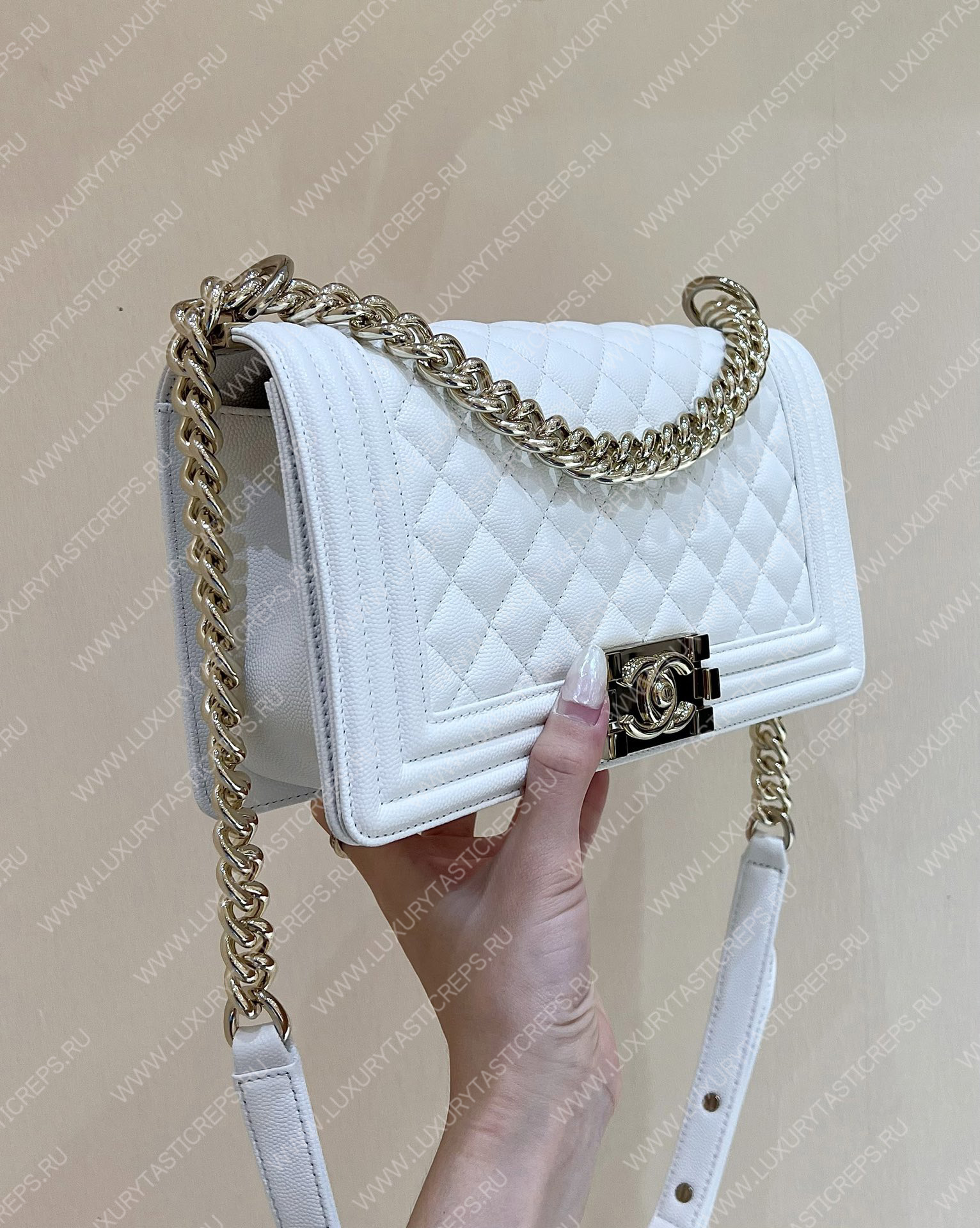 Ch*el boy handbag white a67086