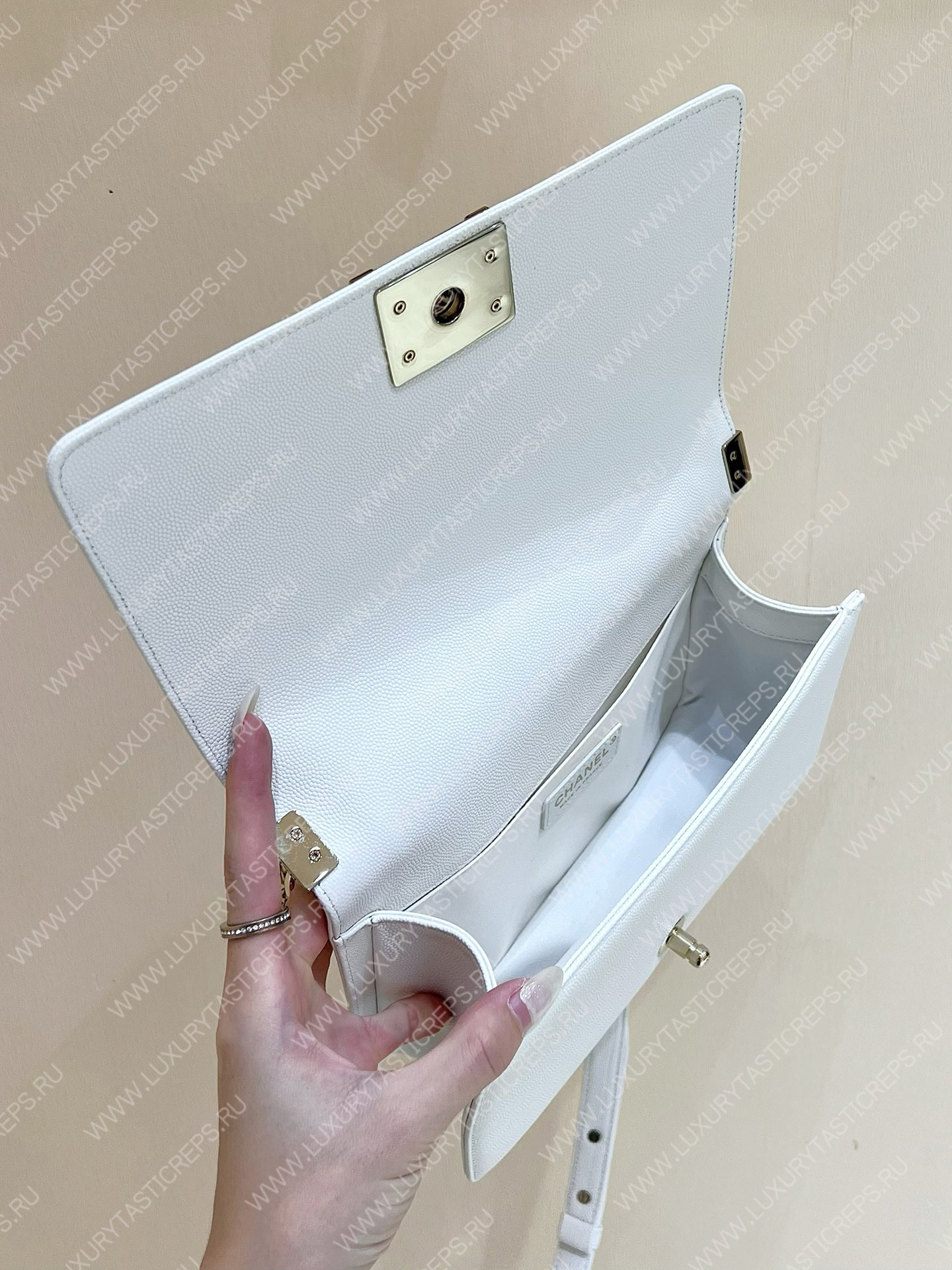 Ch*el boy handbag white a67086