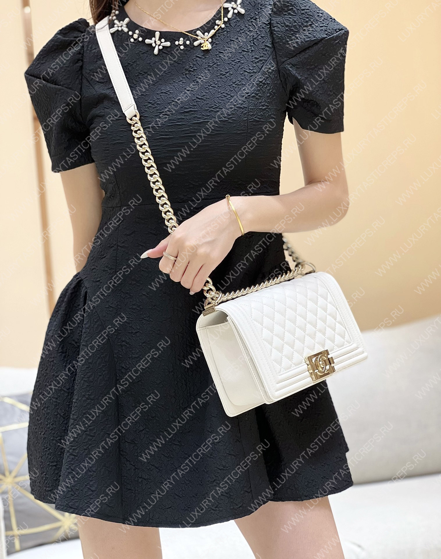 Ch*el boy handbag white a67086