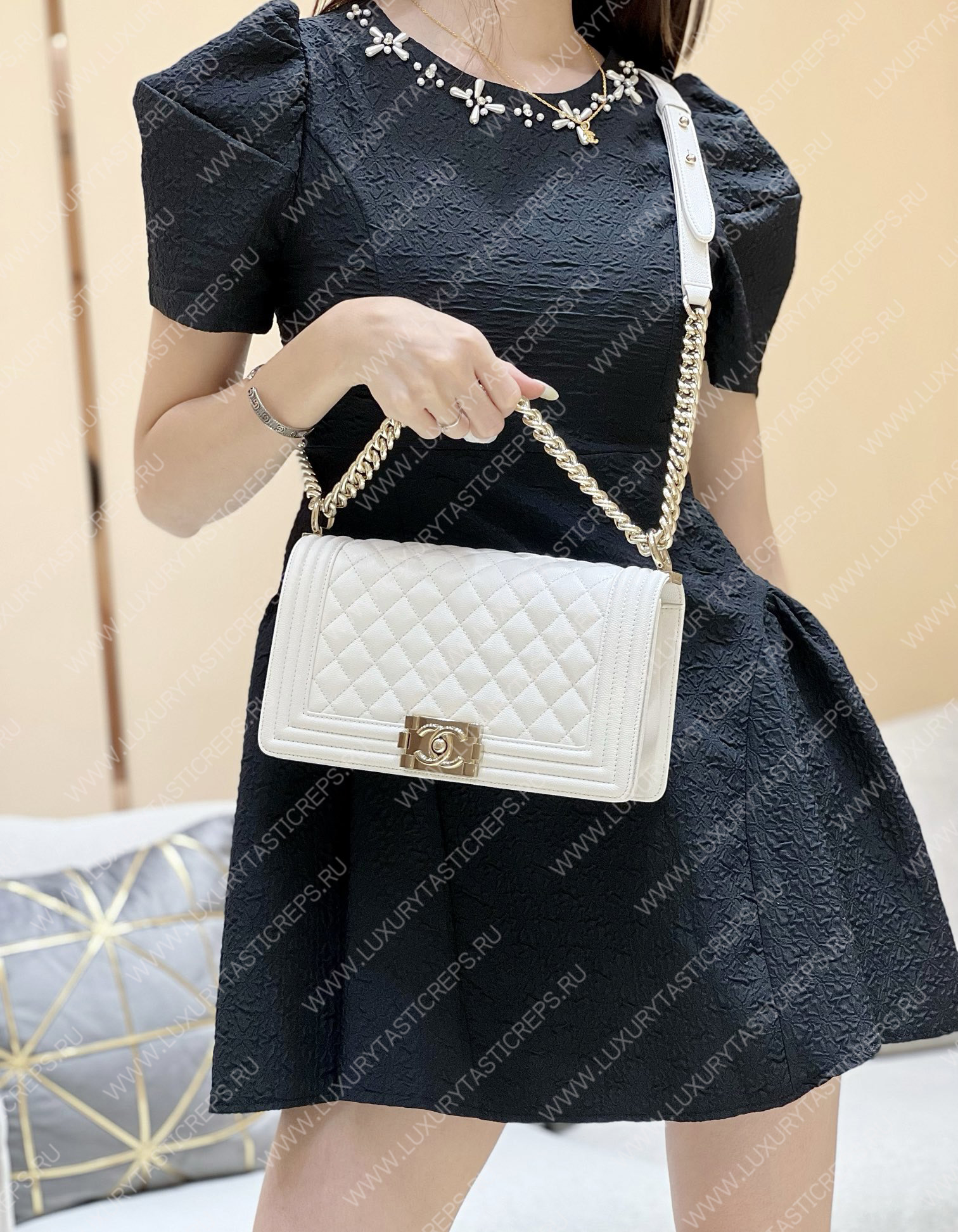 Ch*el boy handbag white a67086