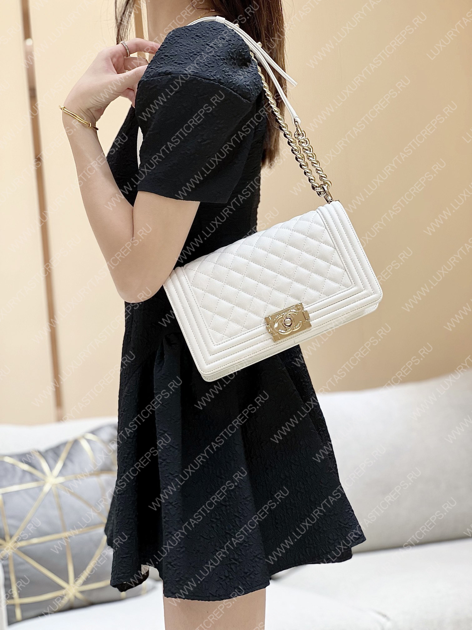 Ch*el boy handbag white a67086