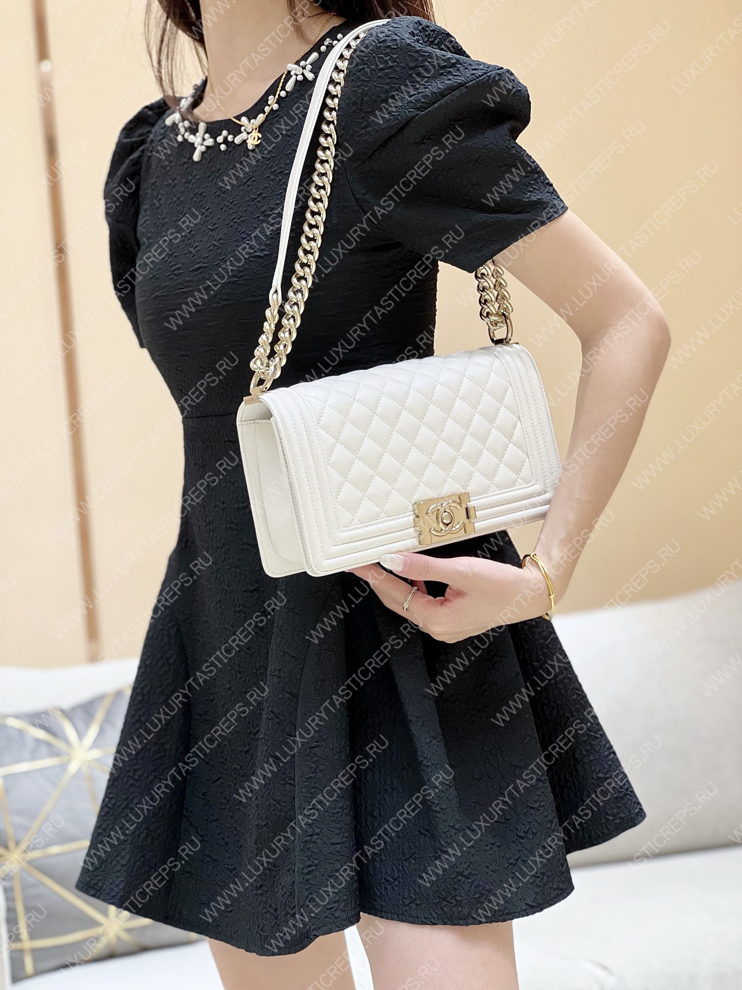 Ch*el boy handbag white a67086