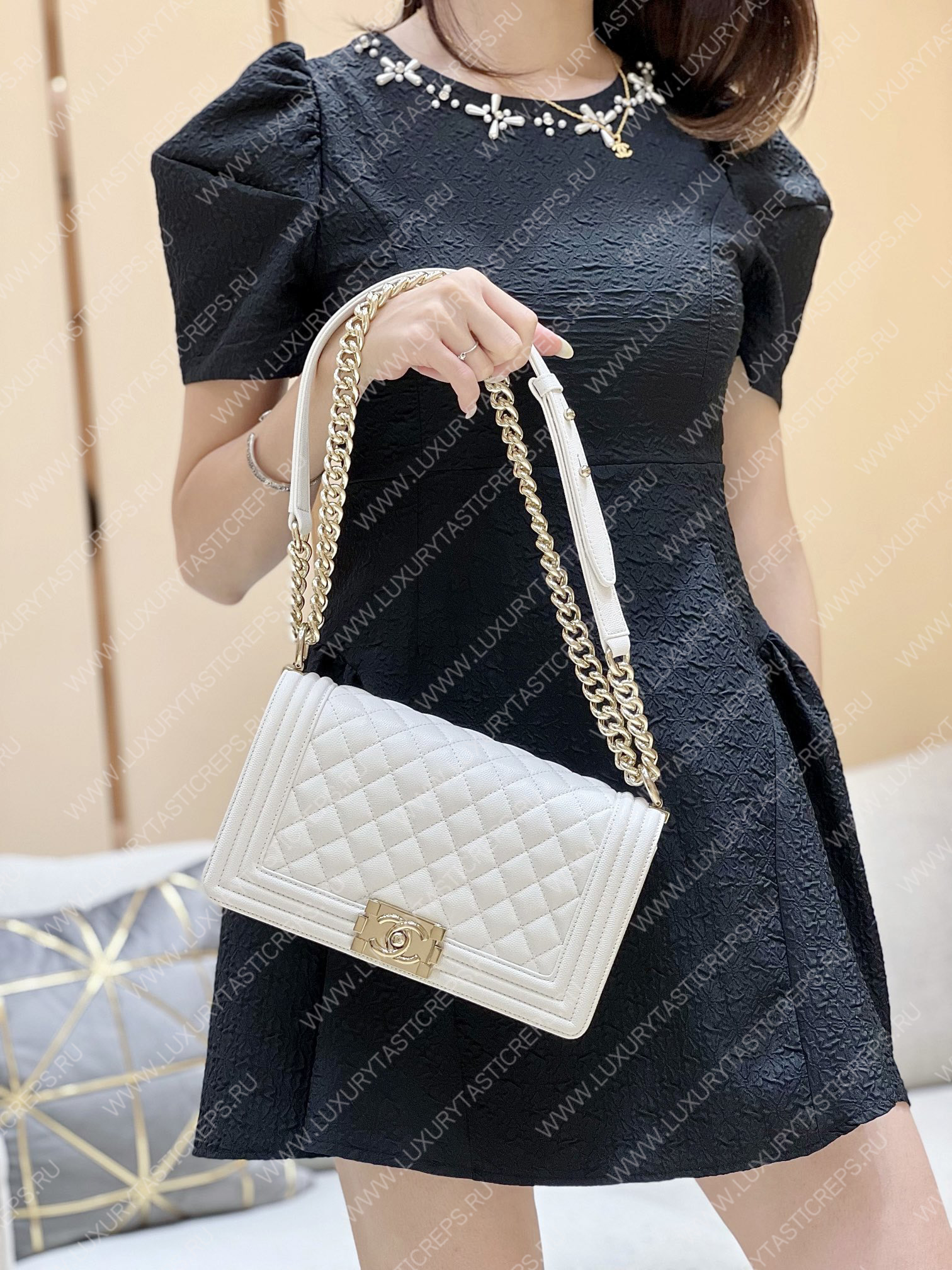 Ch*el boy handbag white a67086